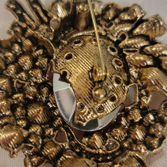 #Vintage Brilliant Floral Brooch Open Back Rhinestone Pinks, AB, Coral, Red - Picture 5 of 7